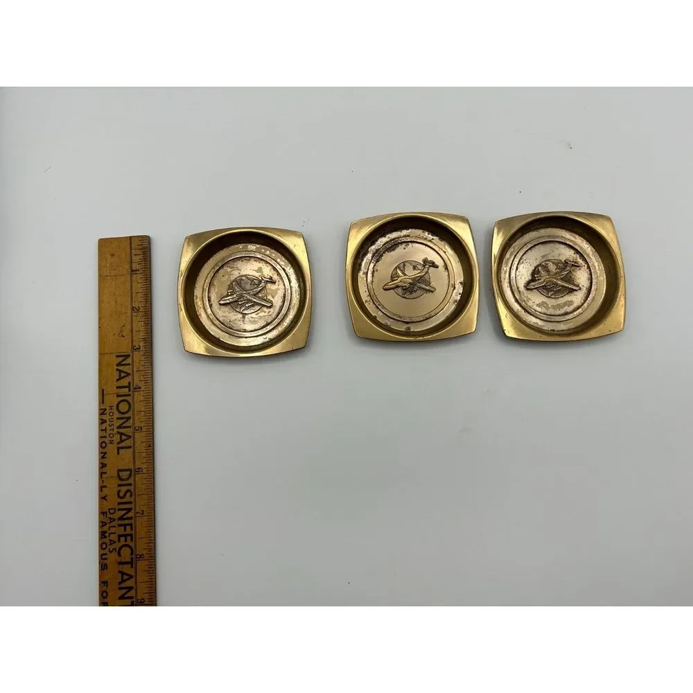 Vintage Lot of 3 Hyde Park Brass Airplane Coasters‎ Aviation Collector